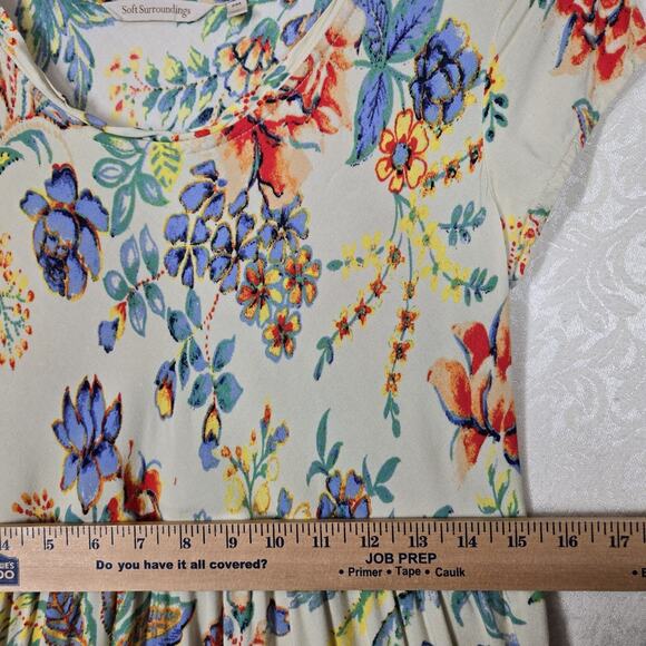Soft Surroundings Kara Dress sz PM Yellow Multicolor Floral Tiered Boho Peasant - Picture 12 of 14